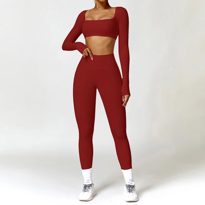 Yoga Clothes 2PCS Gym Set Sports Shorts Set Women Long Sleeved High Waist Shorts Fitness Suit Running Workout Tracksuit XP133