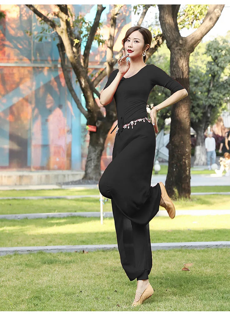 Modern Dance Practice Clothes Body Training Tops Women's Adult Dance Belly Dance Practice Clothes Loose Bloomers Suit 2024