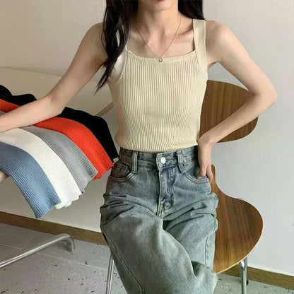 2025 Spring Women Crop Tops Strapy Casual Camis Sleeveless Tank Tops Cute Casual Tops Plain Camis Square Tops for Women Korean