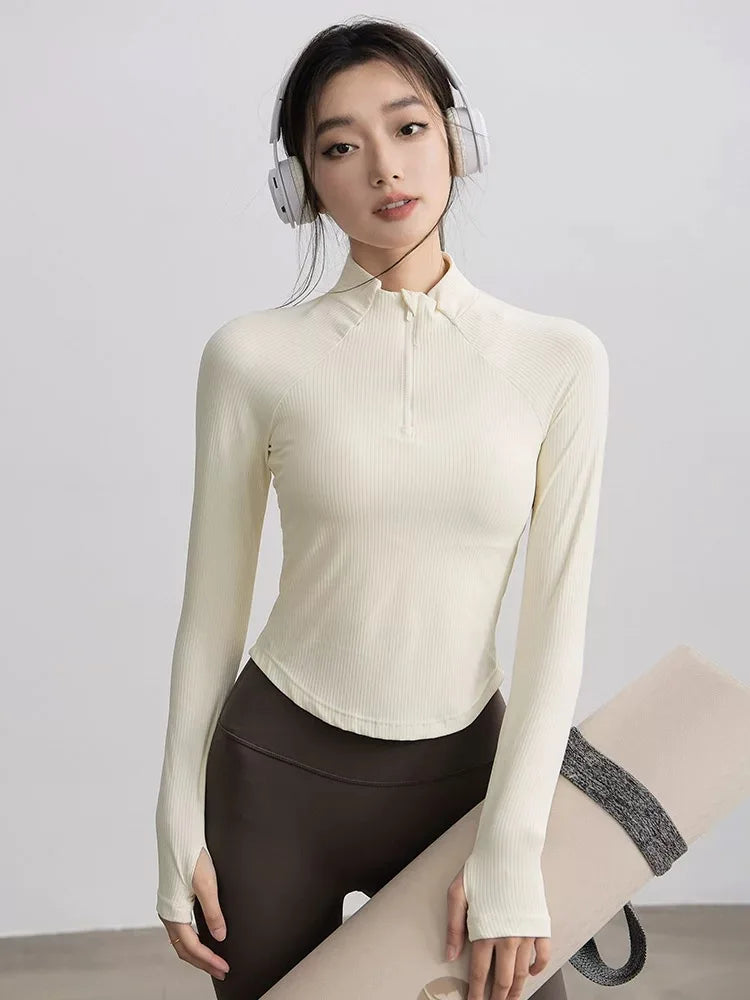 Gym Coat Shirts Stand-up Collar Half Zipper Slim Sports Top T-shirt Thin Activewear Yoga Breathable Long-sleeved Fitness Clothes