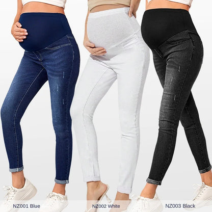 Maternity Women High Waist Support Belly Jeans Fall Pregnant Hip Lifting Elastic Denim Pants Daily Work Wear Streetwear Trousers