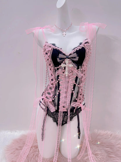 Cross Tank Tops Lace Tank Tops Pink crop top  gothic  tank tops  y2k tops y2k fashion LolitaTank TopsKawaii Tank Tops   bow tops