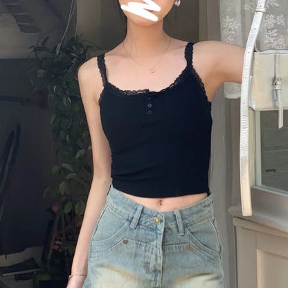 Women's Cropped Top Sexy Lace Woman Clothing Girls Tank Top Sleeveless T-Shirt Vest Female Camisole With Cups Tube Tops Bra Sale