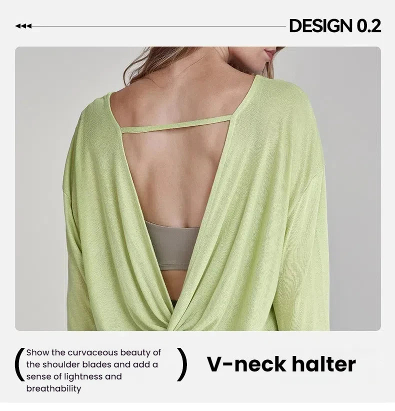 Women's Tops New Autumn Yoga Cover-up Loose Back Beauty Leisure Sports Fitness Top Light Breathable Long Sleeves Tee
