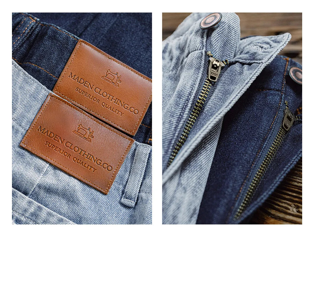 Maden Women's High Waist Straight Denim Jeans Vintage Washed Loose Fit Casual Pants Trousers for Fall Winter with YKK Zipper