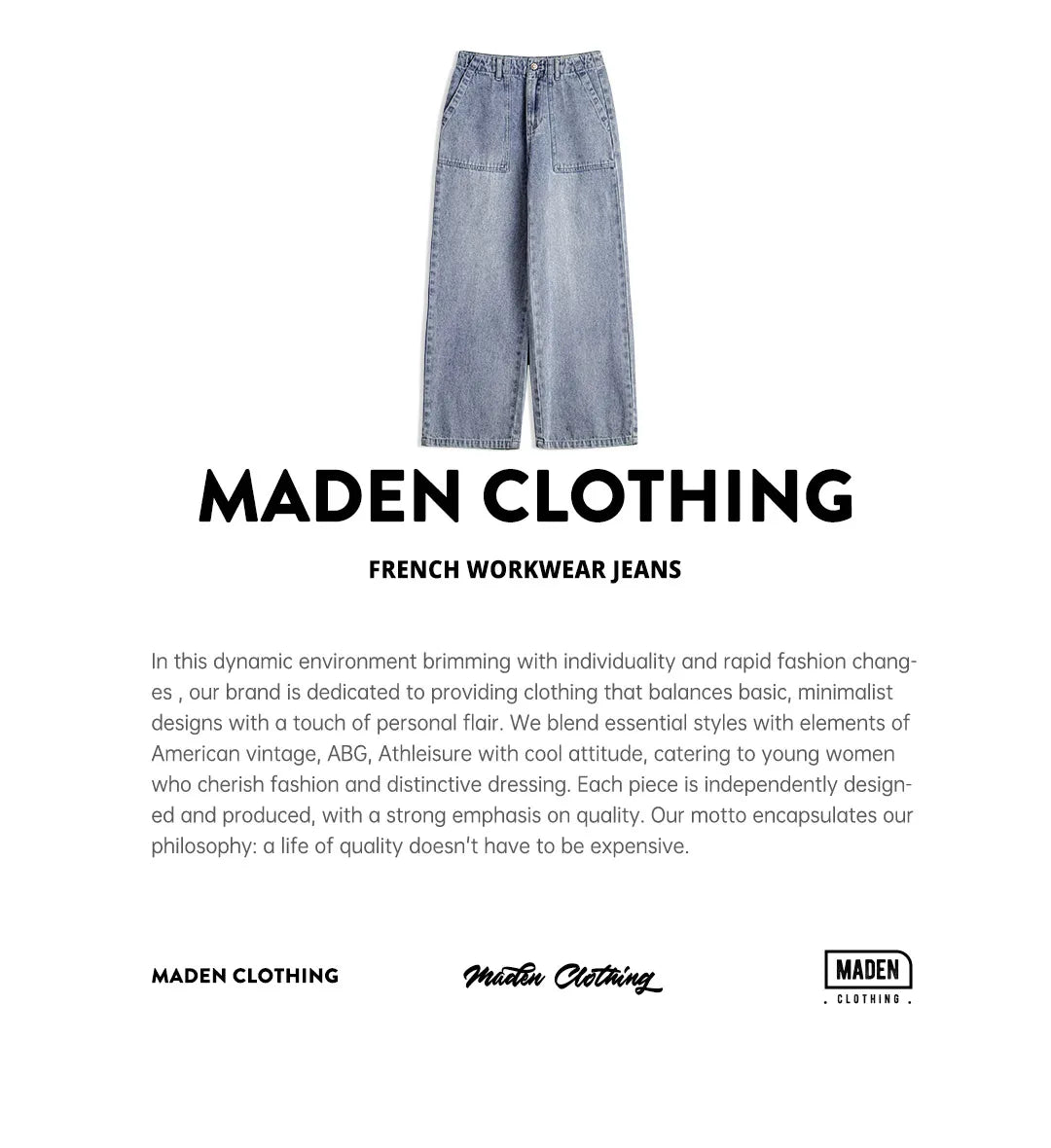 Maden Women's High Waist Straight Denim Jeans Vintage Washed Loose Fit Casual Pants Trousers for Fall Winter with YKK Zipper