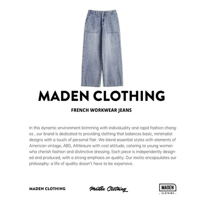 Maden Women's High Waist Straight Denim Jeans Vintage Washed Loose Fit Casual Pants Trousers for Fall Winter with YKK Zipper