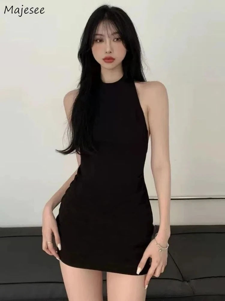 Black Sexy Mini Dresses Women Sweet Hot Girls Slim Fashion Backless Party Bodycon Dress Summer Korean Style Clubwear Vestidos