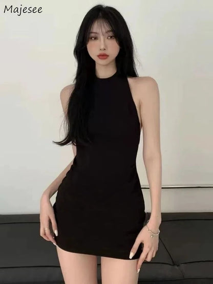 Black Sexy Mini Dresses Women Sweet Hot Girls Slim Fashion Backless Party Bodycon Dress Summer Korean Style Clubwear Vestidos