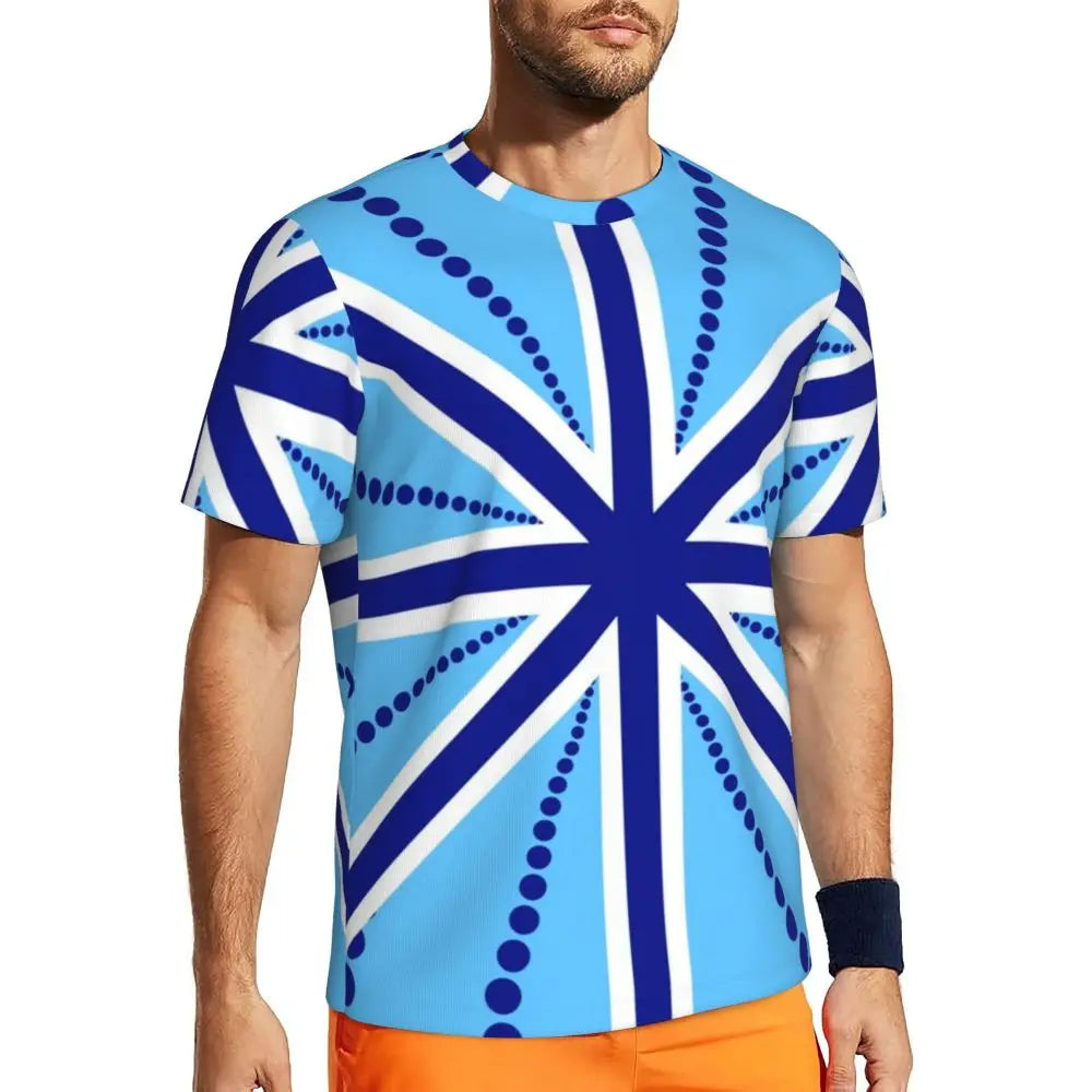 Gym T Shirt For Mens Retro Dots And Stripes T Shirts Fashion Blue Line Design Summer Tees O Neck Basic Graphic Clothes Plus Size