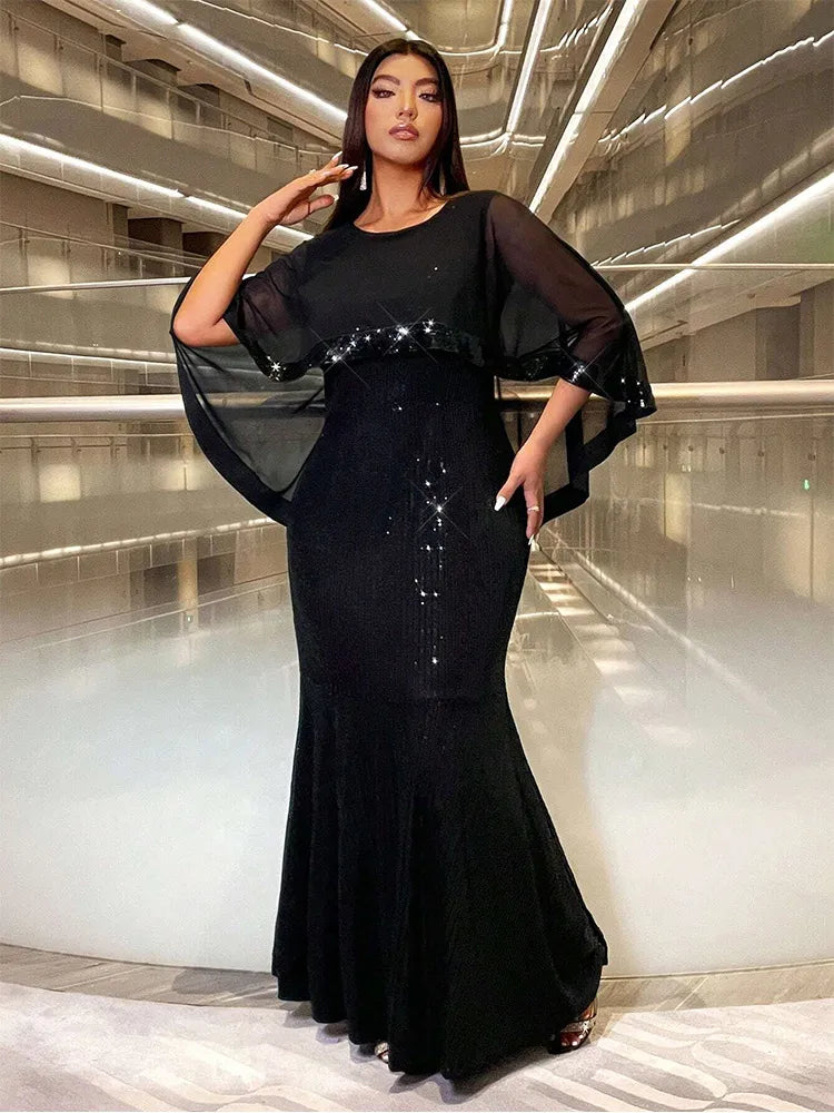 Plus size multi-color shawl shiny wedding banquet bridesmaid evening dress 4XL 5XL Big Size luxury floor banquet Prom Gown