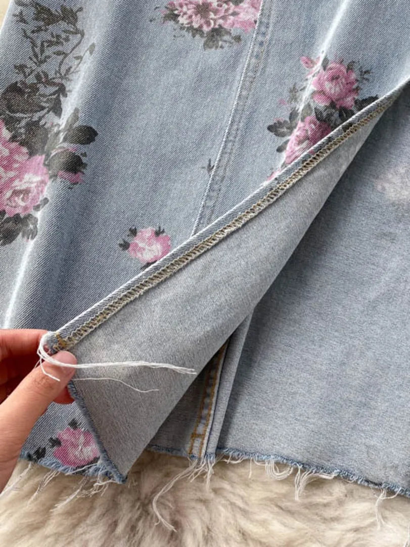 Flowers Print Jeans Women Vintage High Waist Denim Long Pants 2025 Fashion Autumn Casual Wide Leg Full Length Denim Trousers