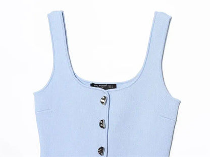 Tops Women's 2025 New Summer Knit Tops Fashion Elastic Slim Knit Elegant Holiday Young Women Tops Street Chic Student Camis Tops