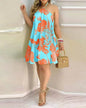 Dresses For Woman 2025 Sexy Sleeveless Backless Short Mini Dress Loose Halter Neck Print Beach Sundress Floral Vestidos S-3XL