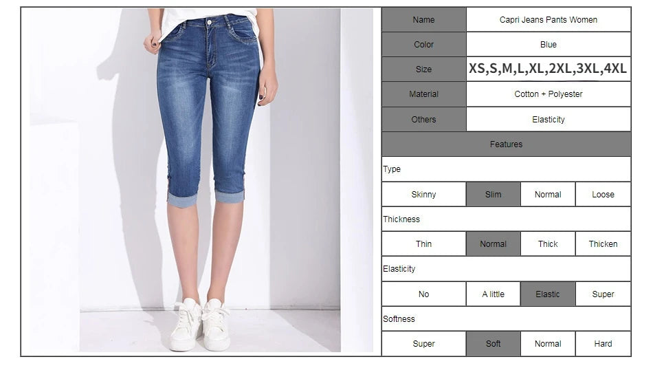Summer Woman's Jeans Cropped Jeans Ladies Cropped Trousers Skinny Knee Length Jeans Women Elastic High Waist Mom Jeans Oversize