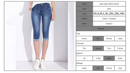 Summer Woman's Jeans Cropped Jeans Ladies Cropped Trousers Skinny Knee Length Jeans Women Elastic High Waist Mom Jeans Oversize