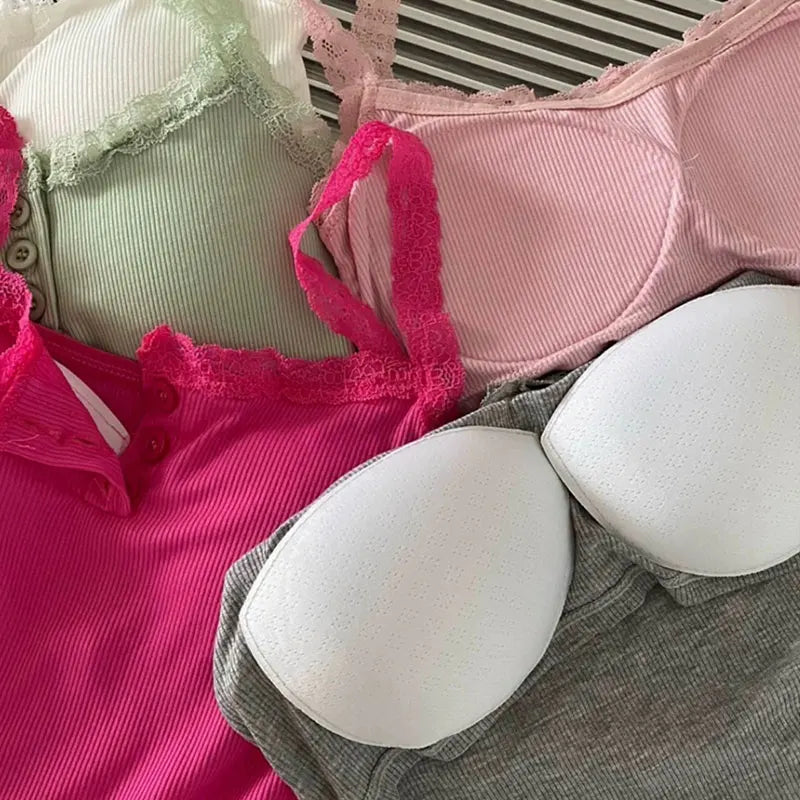 Women's Cropped Top Sexy Lace Woman Clothing Girls Tank Top Sleeveless T-Shirt Vest Female Camisole With Cups Tube Tops Bra Sale