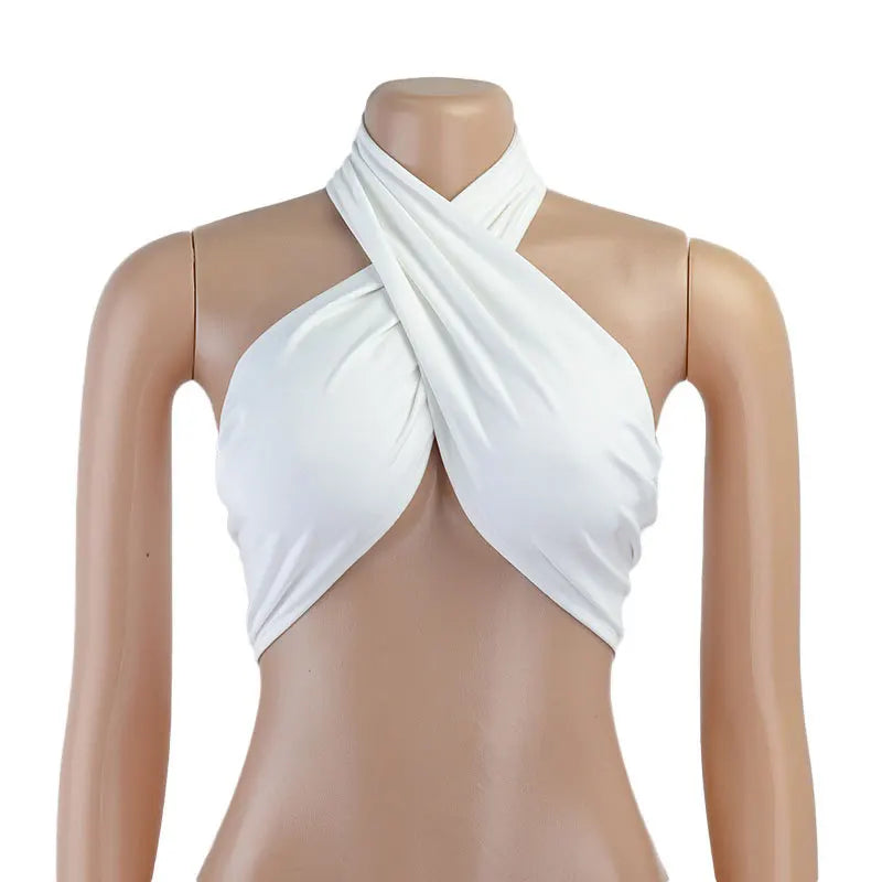 Women Fashion Sexy Mini Tops Women Summer Y2K Crop Top Strapless Cross Neck Backless Casual Srteetwear Off Shoulder Vest