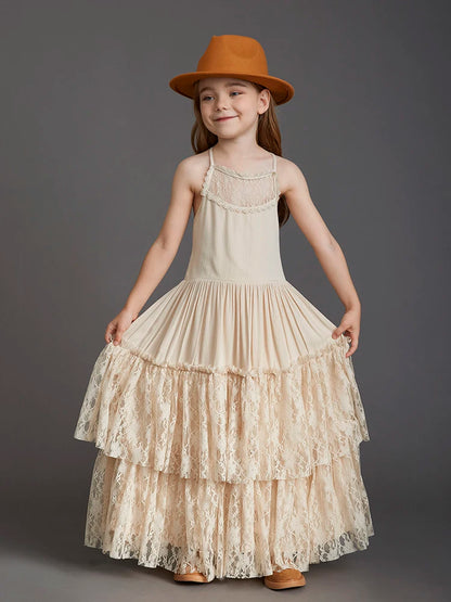 Plus Size Princess Girls Lace Long Dresses Baby Kids Flower Wedding Christmas Party Vestidos Children Clothing For 3-15 Years