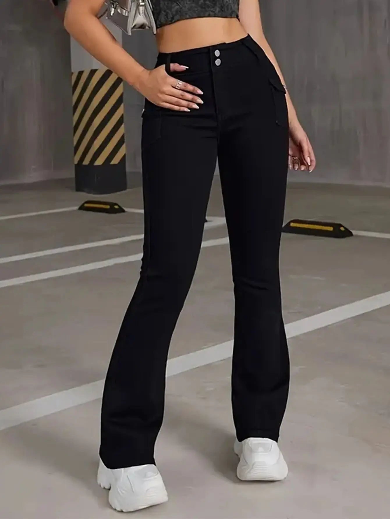 New Women's Streetwear Vintage Fashion Skinny Jeans Classic Black Goth Flare Pants High Waist Designer Bell Bottom Trousers