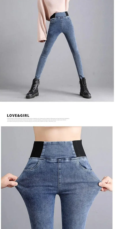 High-waisted Jeans Women's Trousers Autumn and Winter New Slim-fitting Elastic-waisted Trousers with Velvet