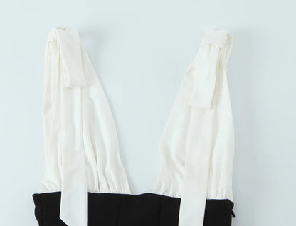 HH Women's New Fashion Mini Dress White Black V-Neck Backless Zipper Decorate Female Summer Sexy Chic Sleeveless Dresses