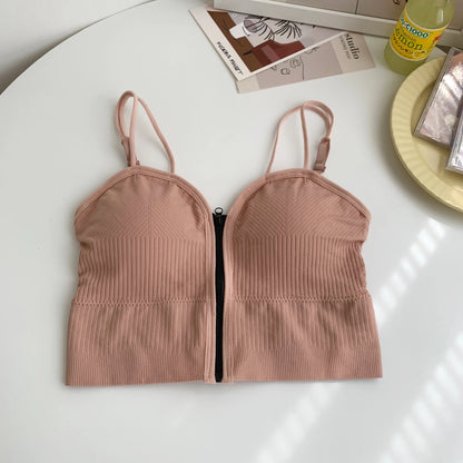 HELIAR Ziper Fly Crop Tops Wish Padded Underwear Tube Tops Women Cottons Crop Tops Basic Tops Women Basic Crop Tops 2025 Summer