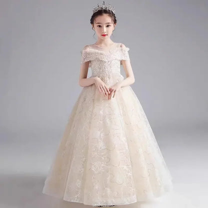 Long Dress 2025 Flower Girl Wedding Dresses Children GirlsGown Costume Kids Host Piano Outfits Birthday Party Vestido Princess