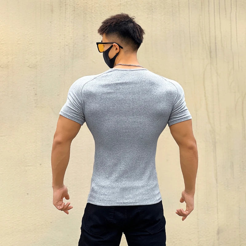 Gym Men's Summer Sports Quick Dry Tight Muscle Short Sleeve T-shirt Fitness Training Casual Tops Slim Man Bodybuilding Clothing