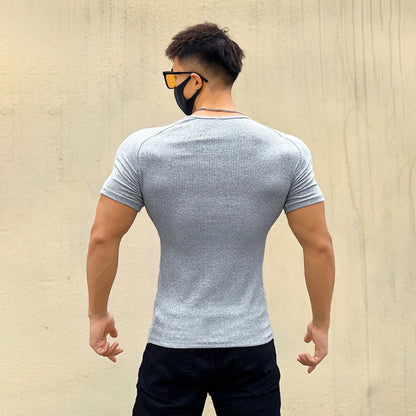 Gym Men's Summer Sports Quick Dry Tight Muscle Short Sleeve T-shirt Fitness Training Casual Tops Slim Man Bodybuilding Clothing