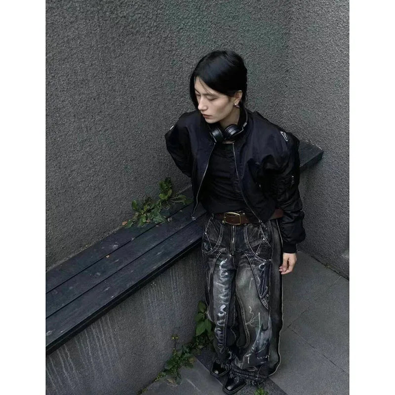 Women's Black Gothic Jeans Harajuku Y2k 90s Aesthetic Baggy Denim Trousers Korean Punk Jean Pants Vintage 2000s Trashy Clothes