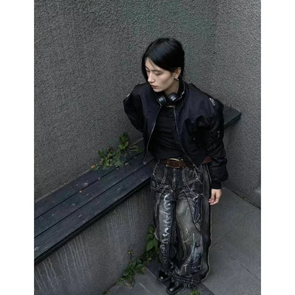 Women's Black Gothic Jeans Harajuku Y2k 90s Aesthetic Baggy Denim Trousers Korean Punk Jean Pants Vintage 2000s Trashy Clothes