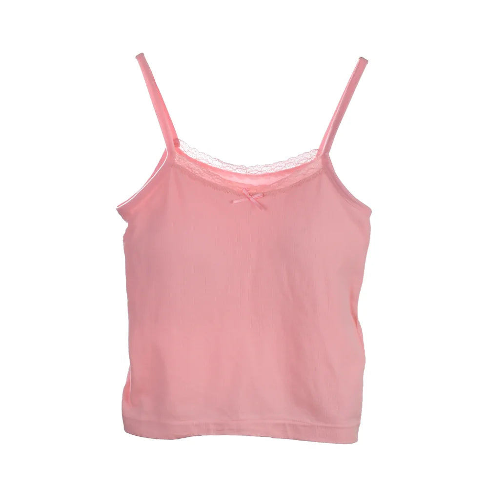 Women Padded Bra Tank Top Female Summer Crop Tops Girls Lace Slim Camisole Sexy Backless Vest With Built In Bra Y2k Streetwear