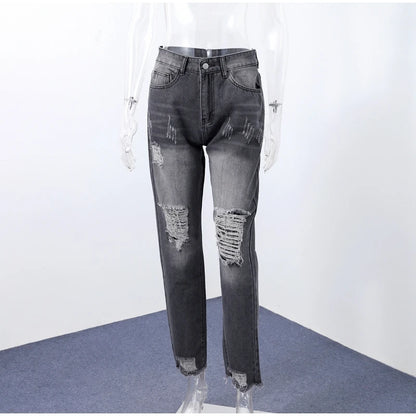 Casual Straight Jeans Women High Waisted Washed Skinny Ripped Slim Denim Pants 2025 Autumn Fashion Trend Commute Lady Trousers
