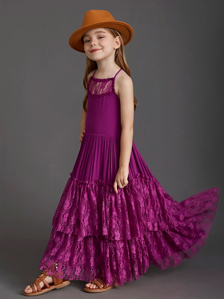 Plus Size Princess Girls Lace Long Dresses Baby Kids Flower Wedding Christmas Party Vestidos Children Clothing For 3-15 Years