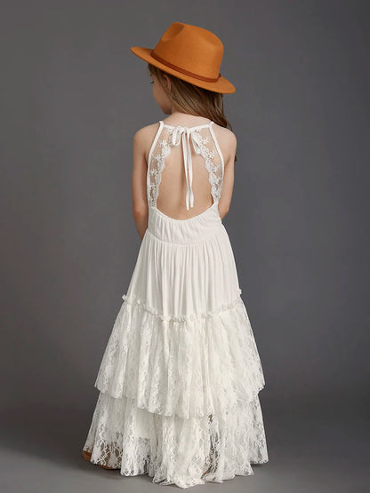 Plus Size Princess Girls Lace Long Dresses Baby Kids Flower Wedding Christmas Party Vestidos Children Clothing For 3-15 Years