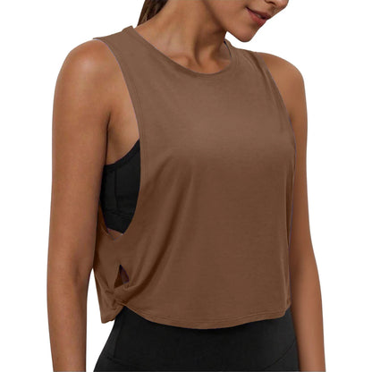 Women Sleeveless Yoga Tops Breathable Blouse Cover Up Gym Workout Cool T-Shirt Running Short Tank Crop Top Athletic Vest