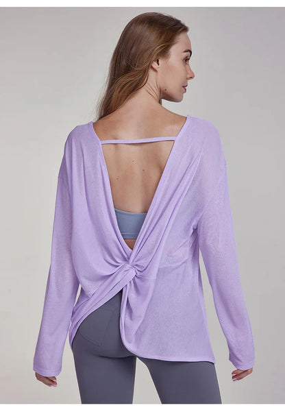 Women's Tops New Autumn Yoga Cover-up Loose Back Beauty Leisure Sports Fitness Top Light Breathable Long Sleeves Tee