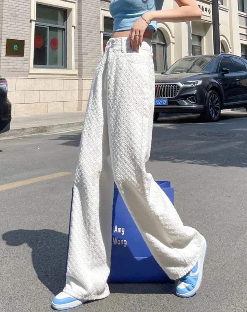 Ripped Jeans for Women Casual Streetwear New Spring Autumn High Waist Straight Leg Pants Fashion White Blue Denim Trousers