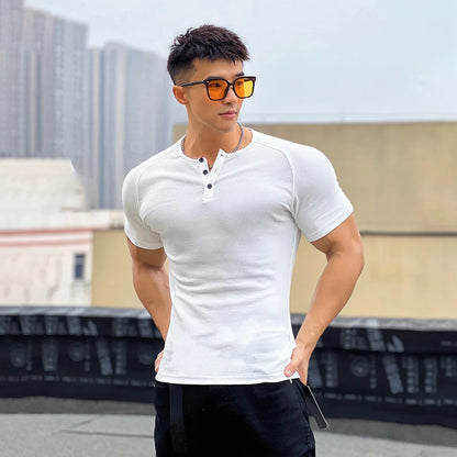 Gym Men's Summer Sports Quick Dry Tight Muscle Short Sleeve T-shirt Fitness Training Casual Tops Slim Man Bodybuilding Clothing