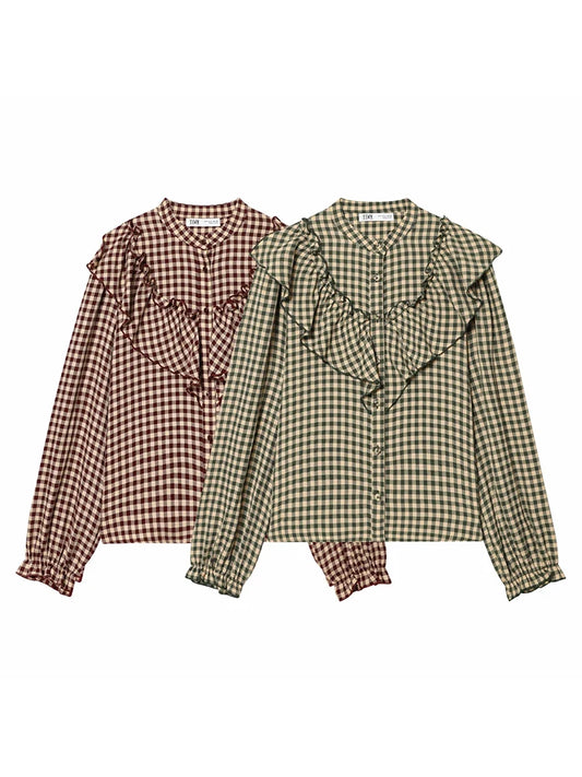 Women Blouses Tops Spring New Fashion Plaid Layered Elegant Women's Shirts Tops Chic Street Single-breasted Tops