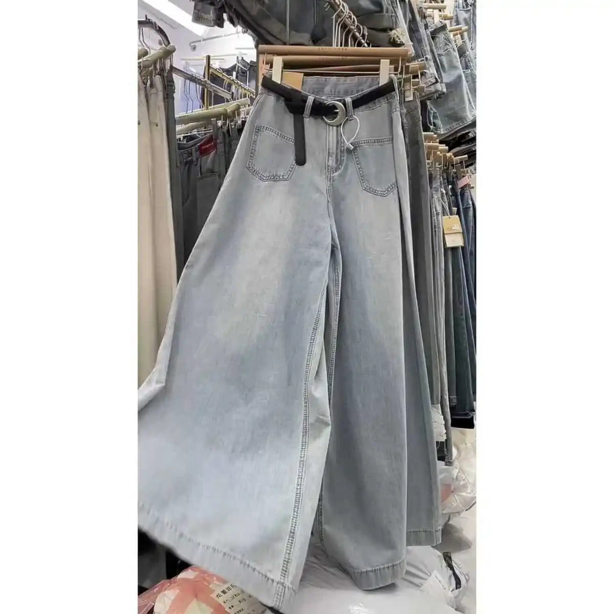 Wide-leg Jeans Women's Summer Thin 2024 New High-waisted Slimming Big Horn Loose Draping Mop Trouser Skirt Tide Women's Clothing