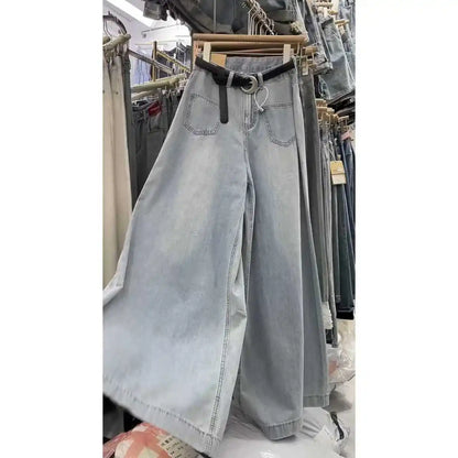 Wide-leg Jeans Women's Summer Thin 2024 New High-waisted Slimming Big Horn Loose Draping Mop Trouser Skirt Tide Women's Clothing