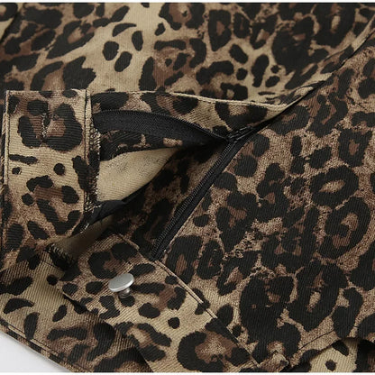 High-Waisted Leopard Print Denim Jeans for Women Retro Slim Straight Leg Trousers Vintage Y2k Hip Hop Streetwear Lady Fashion