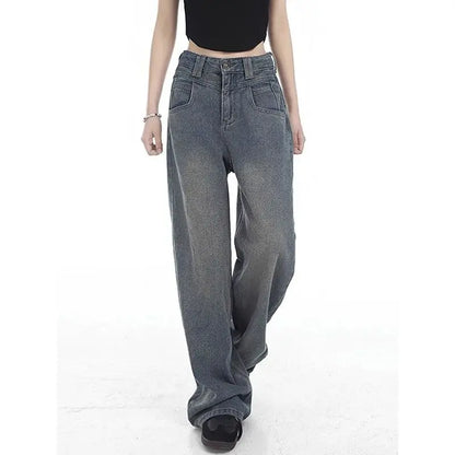 Wide Leg Jeans Women Plus Velvet Thicker Warm Vintage High Waist Casual Autumn Winter Streetwear Fashion Teens Personality Ins