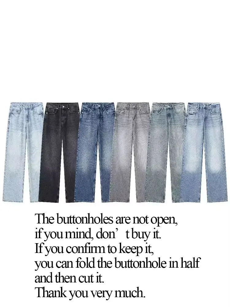 HH Female Fashion Denim Jeans Loose Solid Long Pants With Gradient All Match Streetwear Mujer Casual Baggy Chic Trousers