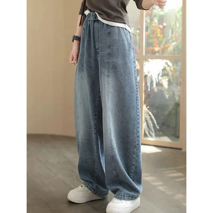 Elastic Waisted Jeans  New Loose Casual Straight Leg Women's Wear    Haren Pants