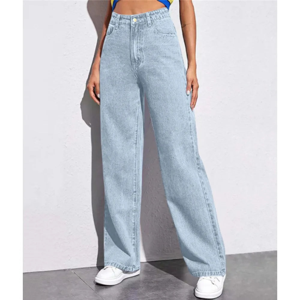 Spring 2026 New High Waist Straight Slim Jeans Women Mopping Wide Legs European and American Loose Jeans