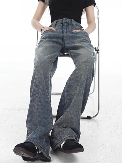 Wide Leg Jeans Women Plus Velvet Thicker Warm Vintage High Waist Casual Autumn Winter Streetwear Fashion Teens Personality Ins