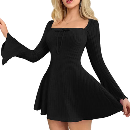 Dresses Women Blush Ribbed Bell-Sleeve Mini Dress Casual Date Party Street Daily 2026 Trendy Solid Multi Color Nuevo Estilo